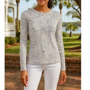 J. McLaughlin Lenny‎ Sweater Lightweight Blue Ivory Swirl Long Sleeve Knit Top M